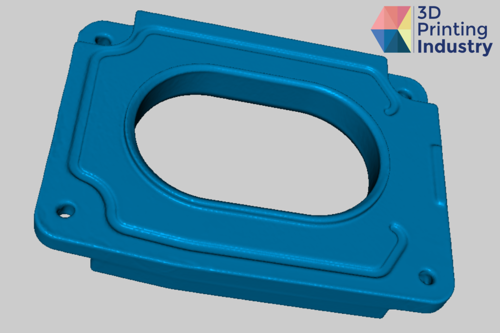 Motorcycle air box lid scan result and 3D printed part. Photo and image by 3D Printing Industry.
