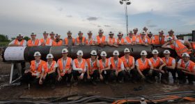 The Swissloop Tunneling team with the groundhog Beta. Photo via Swissloop Tunneling.